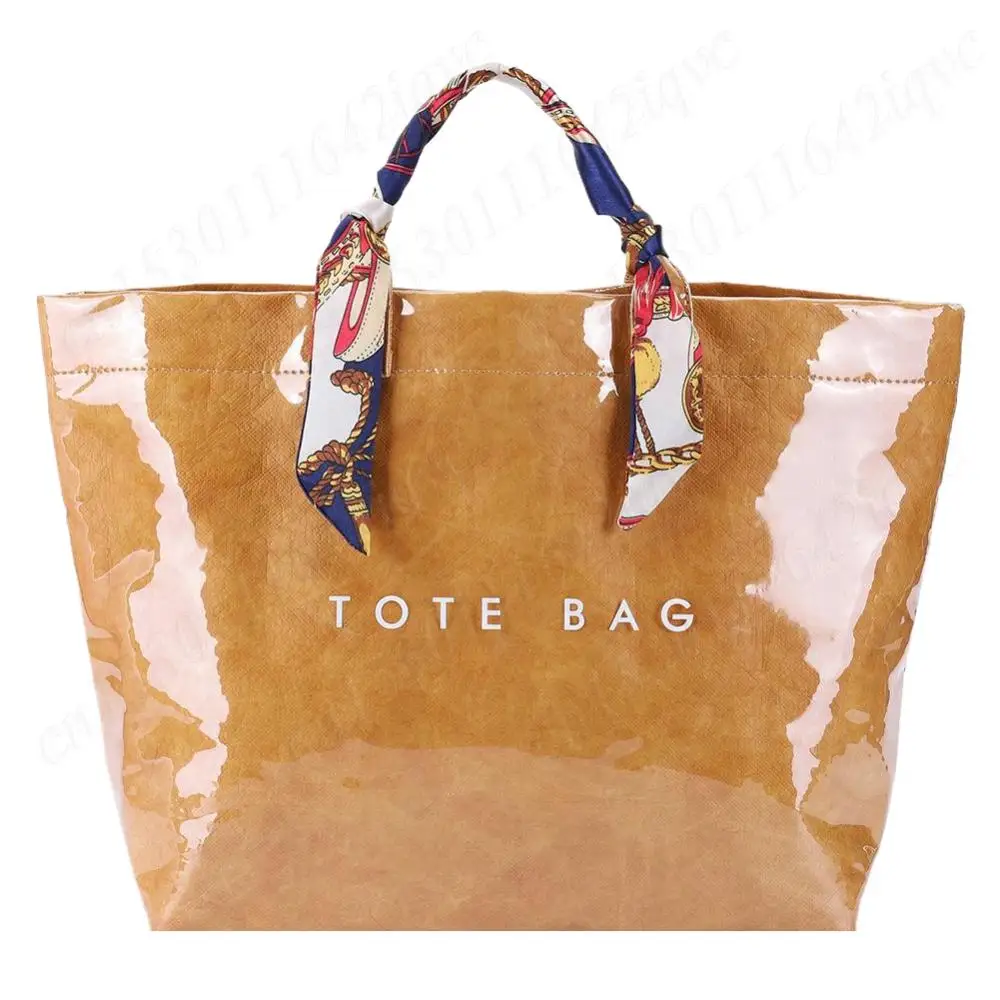 

PVC Dupont Paper Tote Handbag Transparent Shoulder Bag Letters Print Carry Top-Handle Bags Women Shopping Clear Plastic Handbag
