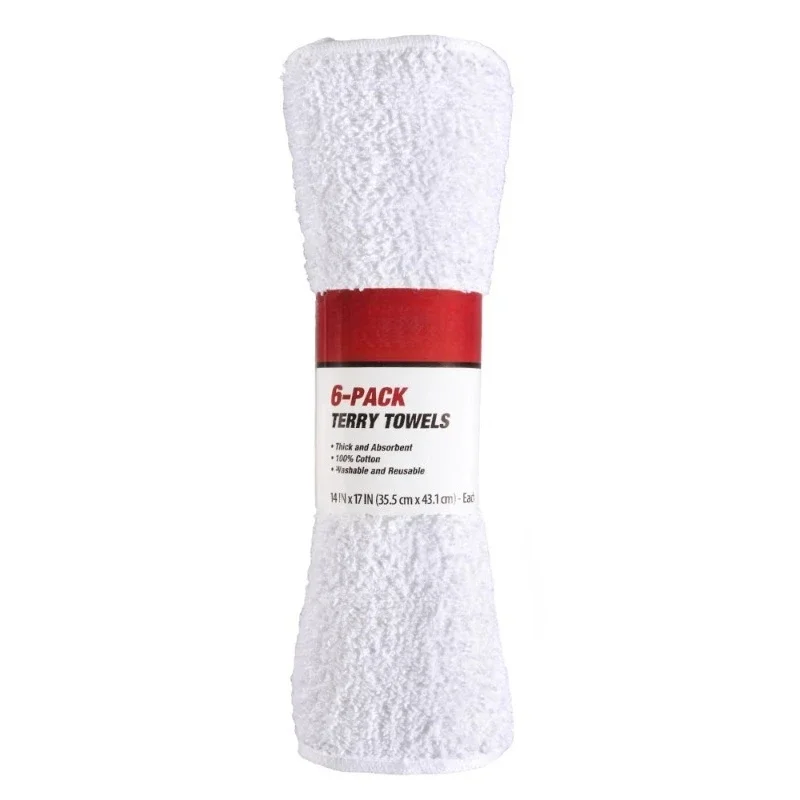 

Best.Innovative design 100% Cotton 14" x 17" All Purpose Terry Towels, 6 Pack, White Household Cleaning Cloths.Innovative