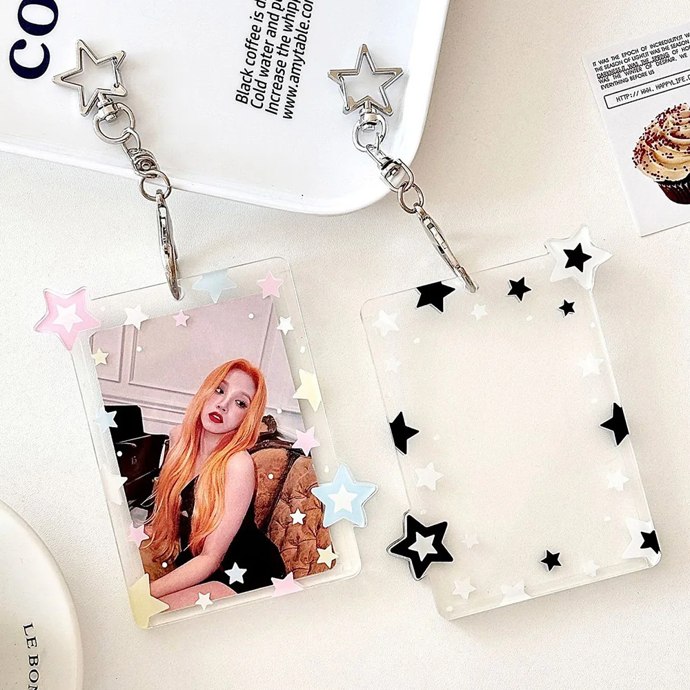 Ins Star Photocard Holder Acrylic Kpop Card Case Idol Photo Frame Photo Album ID Card Card Film Sleeve with Pendant Keychian