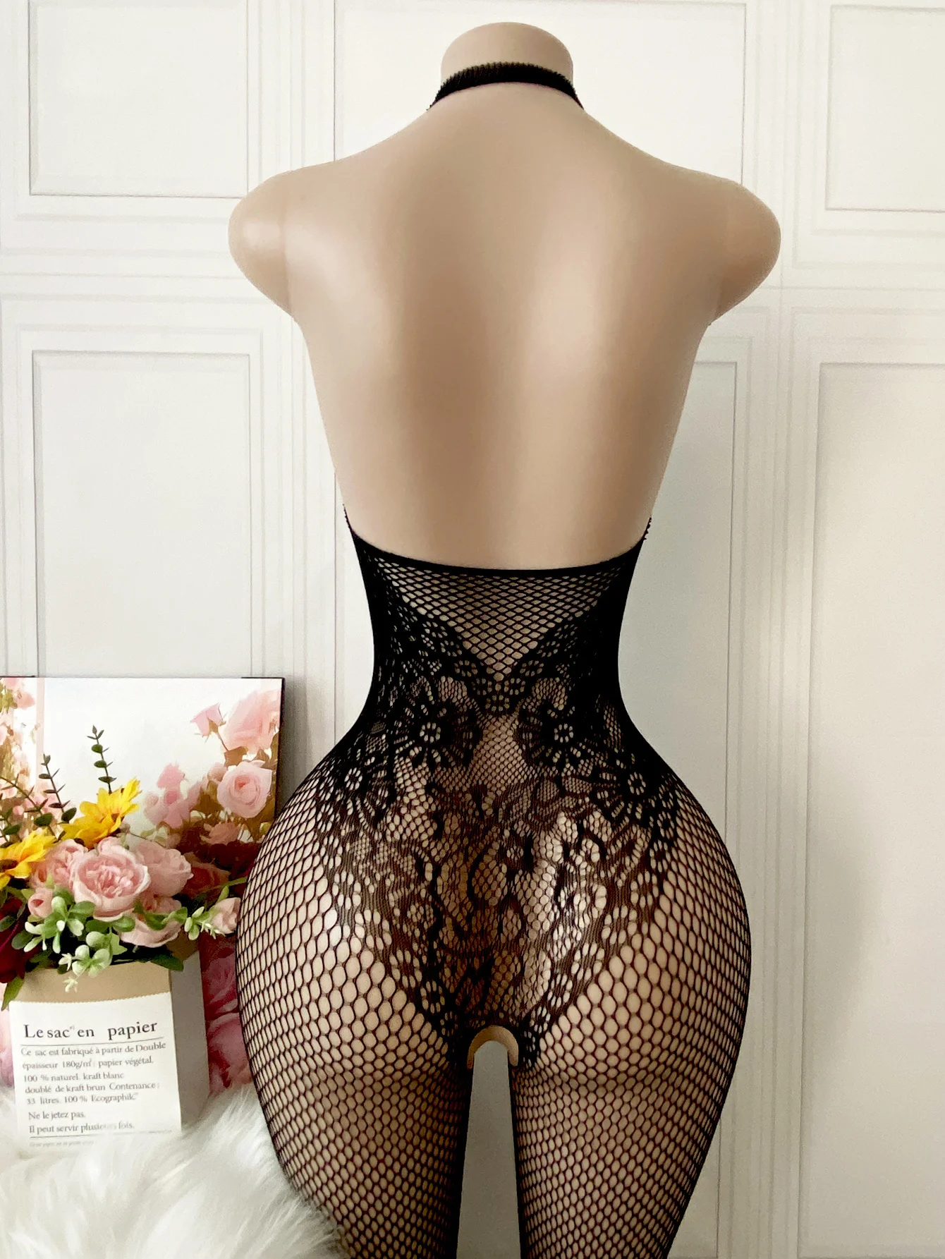 ملابس داخلية نسائية مثيرة - بوديستوكينج بتصميم مفتوح بين الرجلين، تفاصيل مقصوصة وشبكة صيد السمك الأنيقة، مناسبة لهدايا عيد الحب