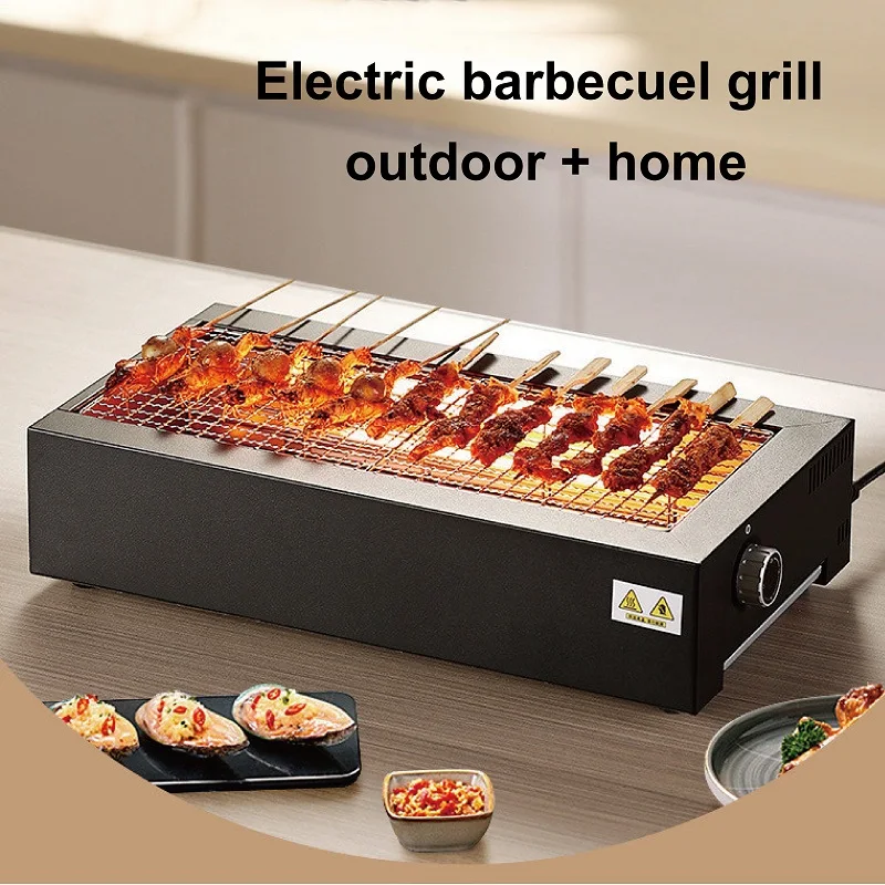 1200W Home Electric Barbecue Machine Portable Camping Tea Brewer Barbecue Grills Large Capacity Non-stick Electric Grill 220V
