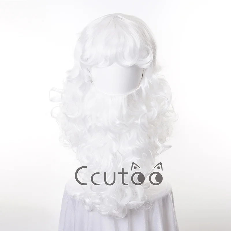 Festival Prop Fans curly Synthetic Wigs Cosplay White Beard Christmas Santa Claus Wig + Mustache+Wig Cap