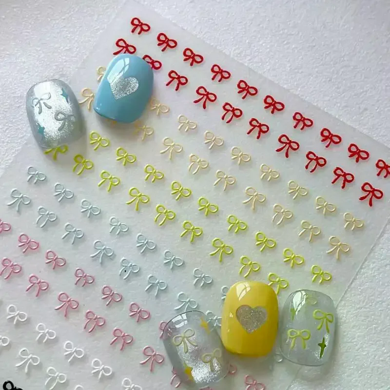 1 vel gemengde kleur boog nail art stickers reliëf schattige strik nagel charmes boog manicure decoratie