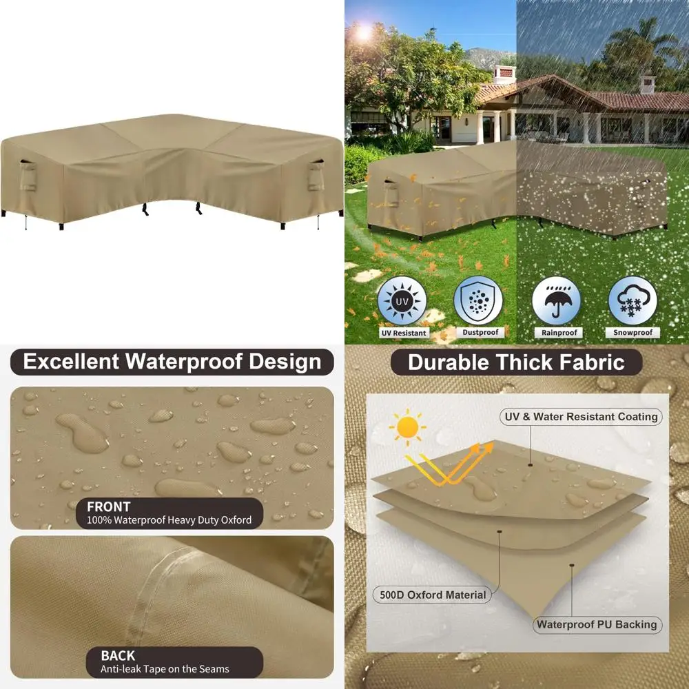 

purefit outdoor sectional sofa cover waterproof v shaped patio furniture covers for deck, lawn and backyard, 89”x89”, camel