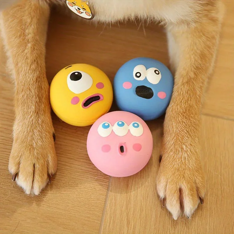 Pet Dog Sounding Toy With Cute Big Eyeball Design, Pet Durable Latex Chew Interactive Training With Squeaky Dog Toy Ball