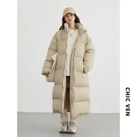 CHIC VEN Women Down Coats New Long Thick Warm Down Jackets Overcoat White Duck Down Loose Casual Jacket Autumn Winter 2023 6
