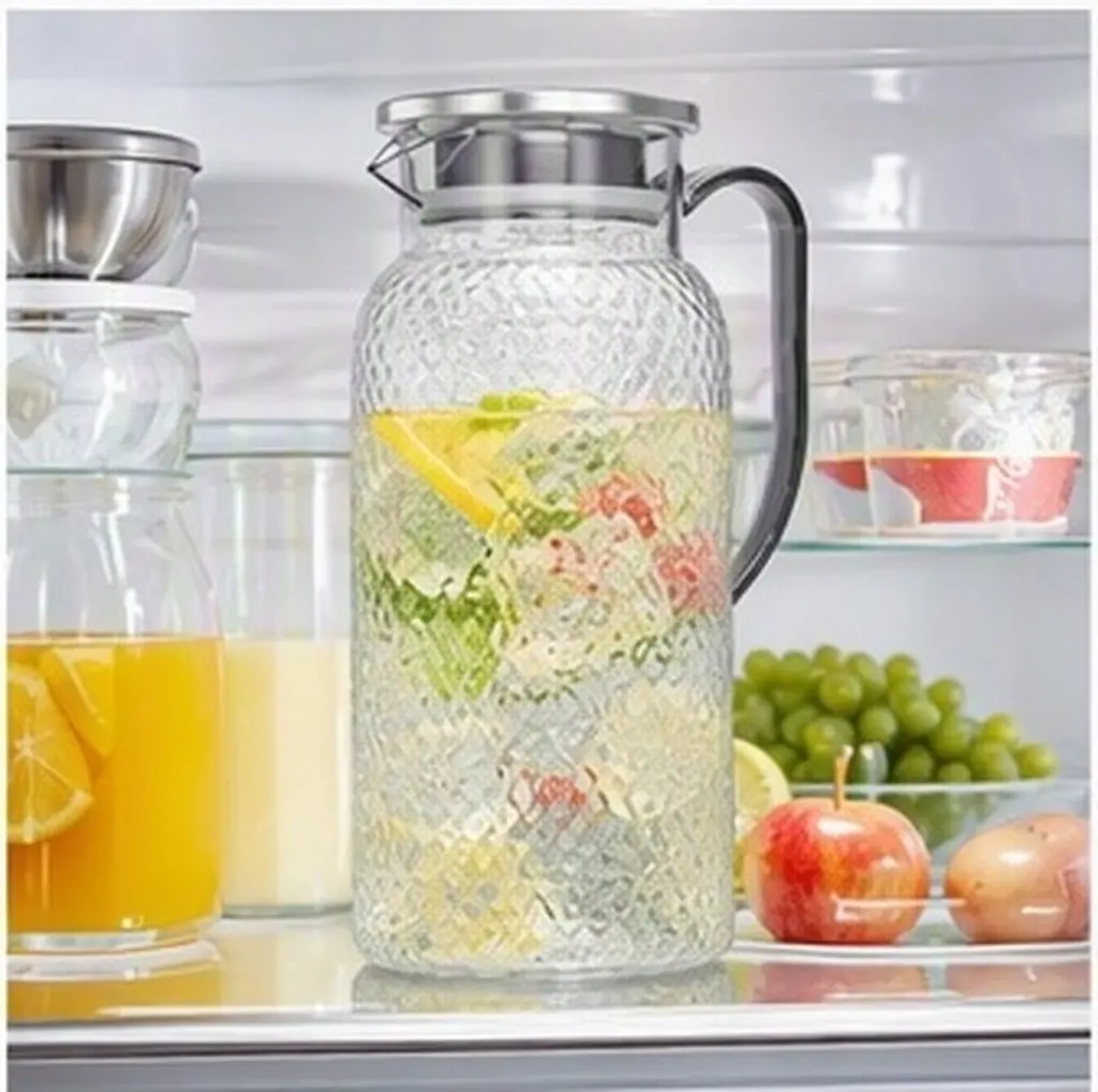 2Pcs Acrylic Juice Pitcher Plastic Beverage Pitcher with Lid Stylish Transparent Design for Juice Water Tea Coffee Fridge