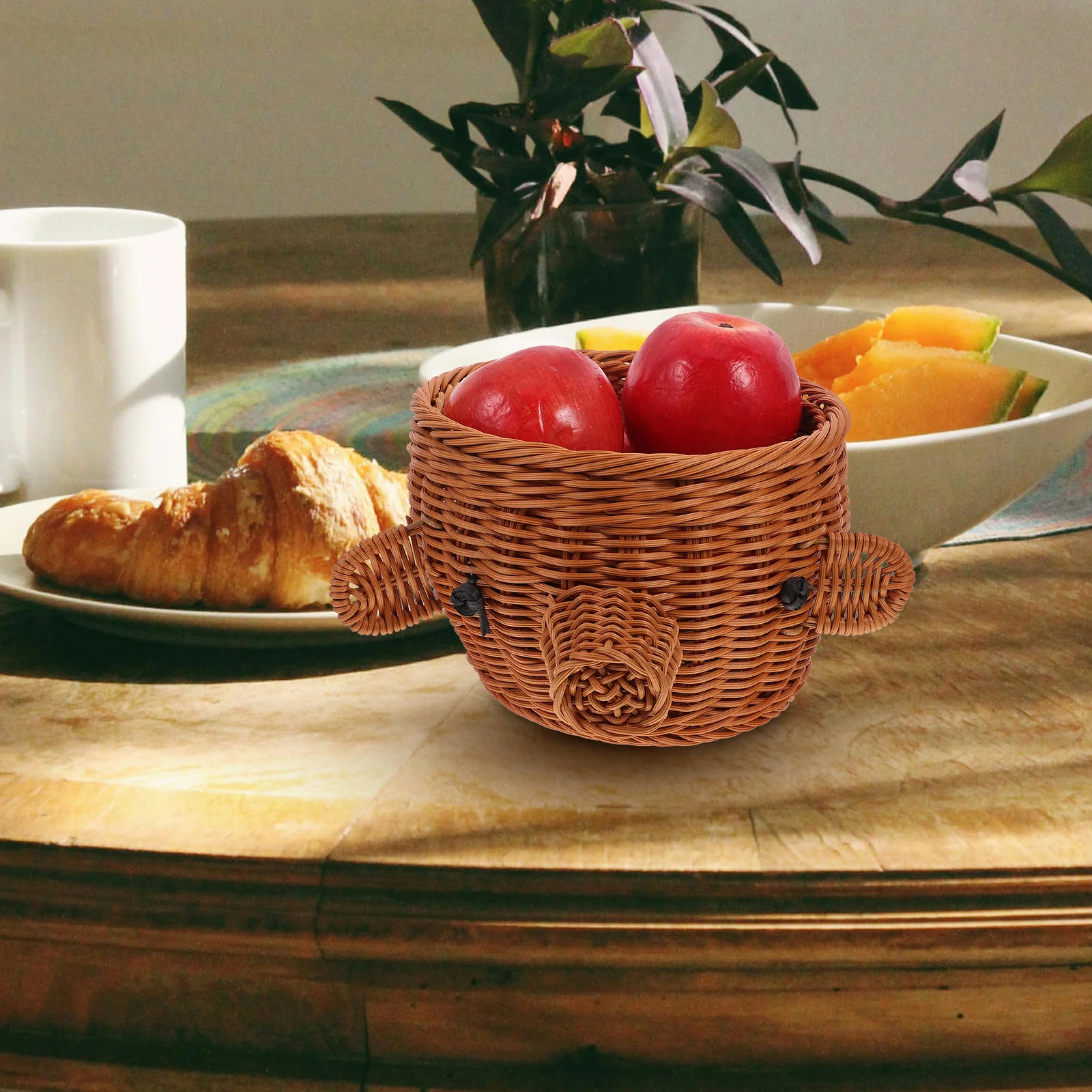 

Pig Head Shaped Fruit Basket Natural Seagrass Woven Storage Basket For Kitchen Home Decor Bread Snacks Organization Round