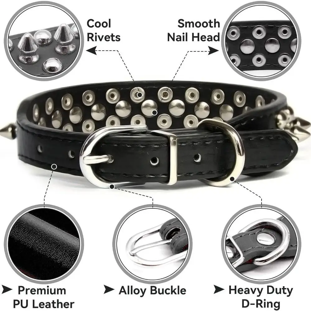 Collier pour chien en cuir PU anti-morsure, clouté et à rivets, avec sangle de cou rembourrée, design clouté