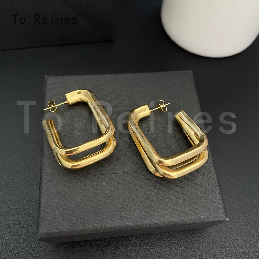 To Reines Fashion Gold Color Big Square Hoop Earrings Women Exaggerated Metal Geometric Irregular stereoscopic Eardrop Jewelry