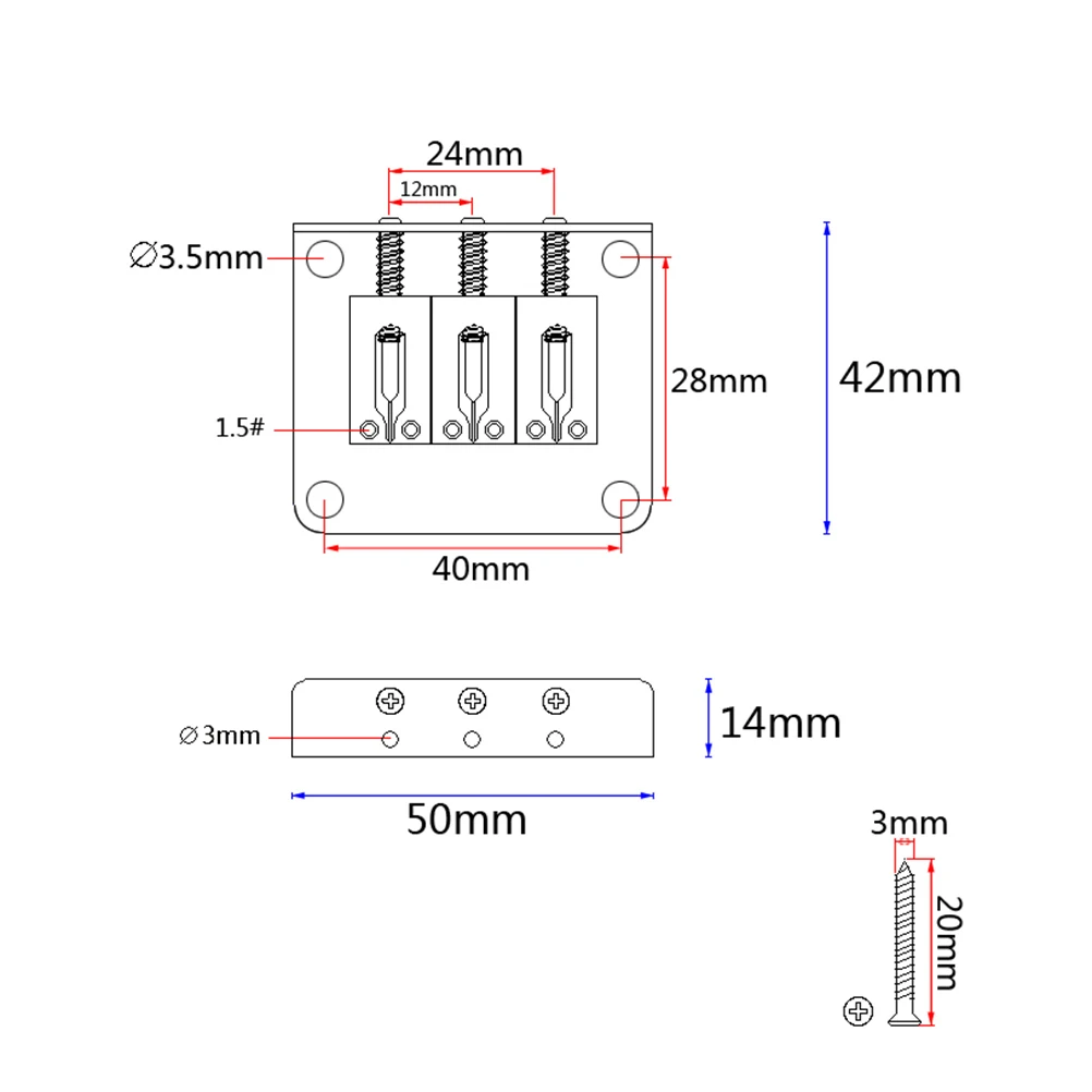 

3 Strings Saddle Bridge Fixed Electric Guitar Tailpiece Hardtail Accessories Sturdy Zinc Alloy Easy Installation
