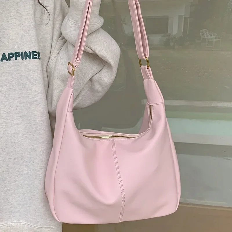 Xiuya Borsa a tracolla rosa pura da donna elegante casual di grande capacità borsa tote alla moda dolce borsa femminile in stile coreano in pelle pu