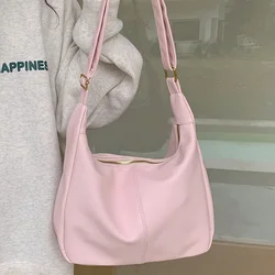 Xiuya Pure Pink Shoulder Bag Women Elegant Casual Large Capacity Sweet Fashion Tote Bag Pu Leather Korean Style Female Handbag