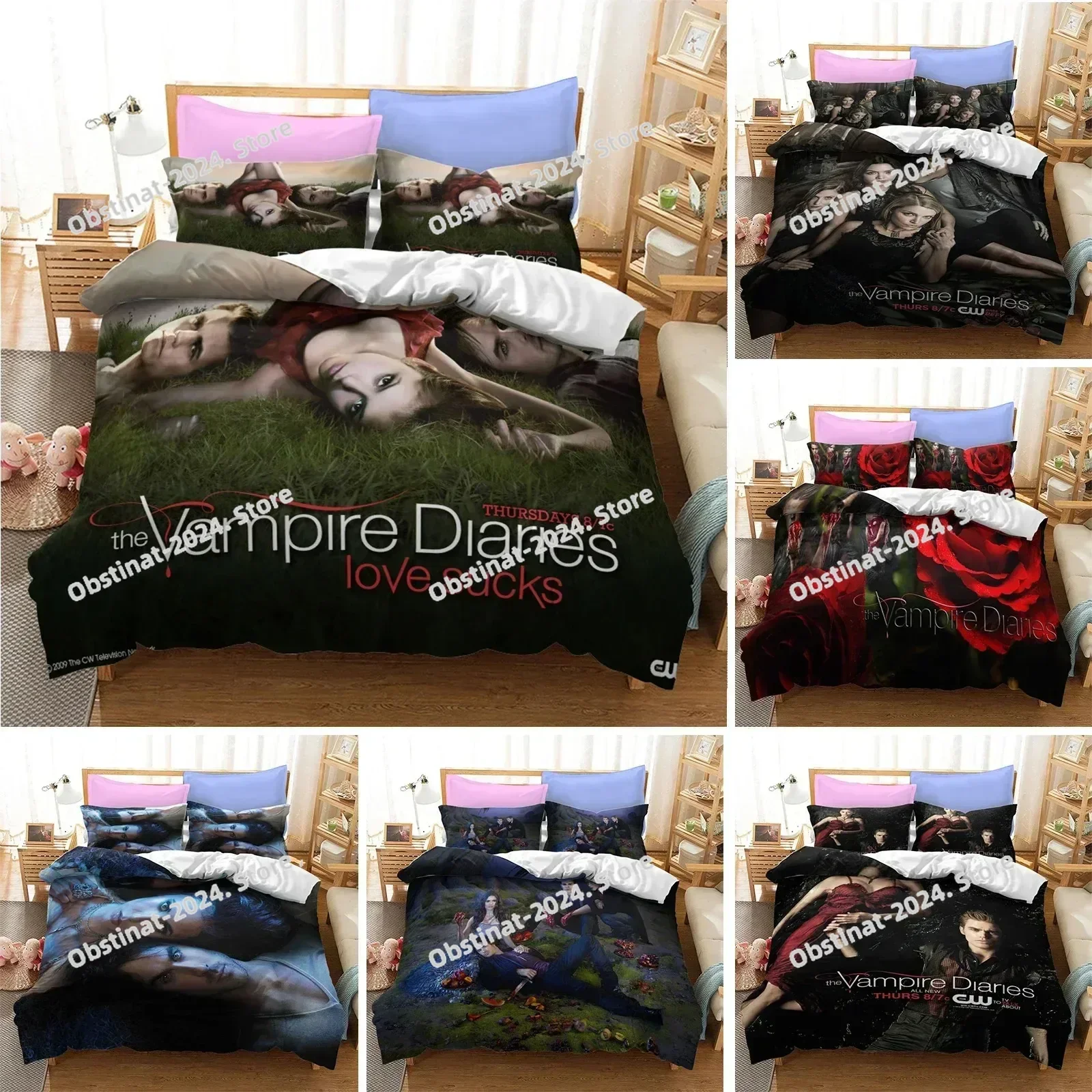 3D The Vampire Diaries Bedding Set Printed Bed Set With Pillowcase Bed Duvet Cover Soft Single Double Queen Super King Size