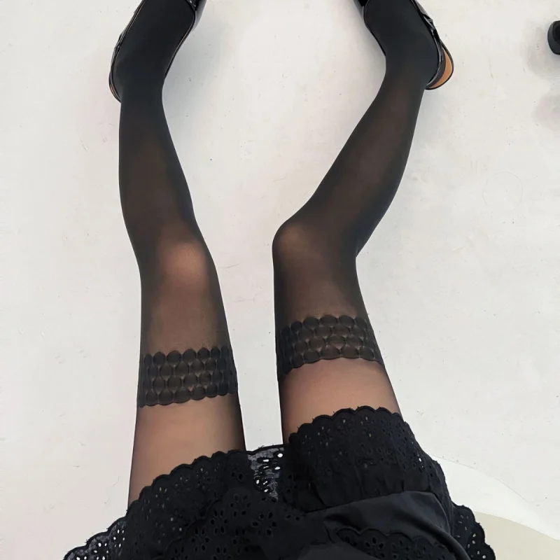 Sexy Patchwork Leg Ring Tights Woman Black Medias Socks Hot Beautiful Legs Internet Celebrity Pantyhose Y2K Thin Stockings.