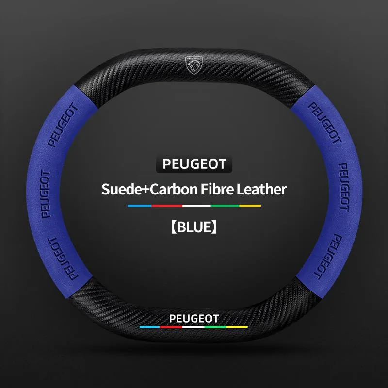 For 34cm Peugeot 3008 4008 5008 208 e208 2008 e2008 408 Up and Down D Shape Carbon Fiber Suede Leather Car Steering Wheel Covers