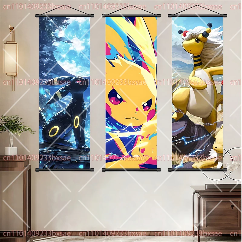 

High-definition Printed Pokémon Pikachu Mewtwo Moon Eevee Long Scroll Painting Anime Style Decorative Painting High-end Gift