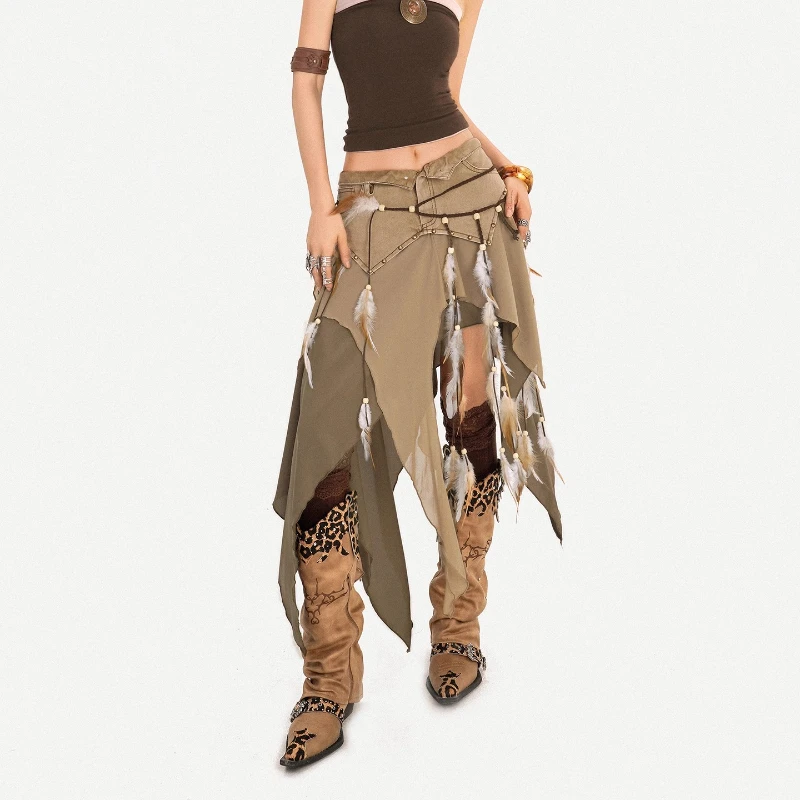 الرجعية تصميم نمط شبكة الربط المرأة الدنيم تنورة الخريف جديد الحلو بارد شخصية غير النظامية الشرير الساخن فتاة التنانير السيدات