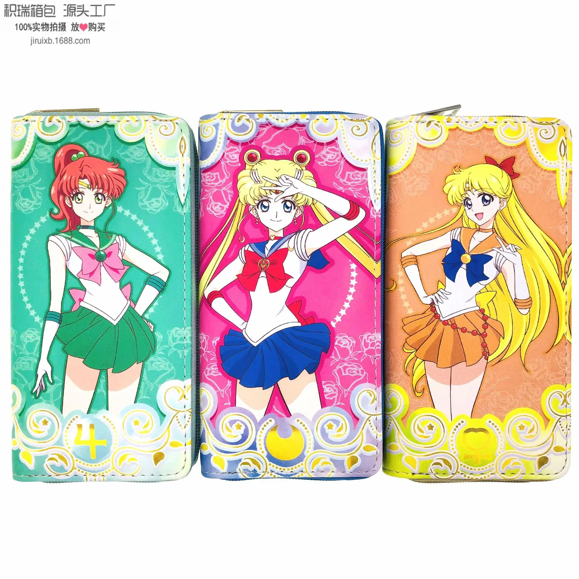 Anime giapponesi Sailor Moon Personaggio Tsukino Usagi Modello Studente Portafoglio lungo in pelle Borsa per trucco per passaporto con cerniera per ragazza alla moda