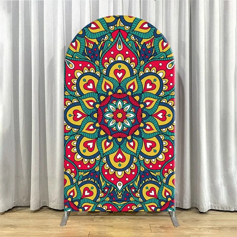 Elastic Double-layer Arch Backdrop Cover Vibrant Mandala Pattern Backdrop Panels for Party Decorations Colorful Floral Geometric