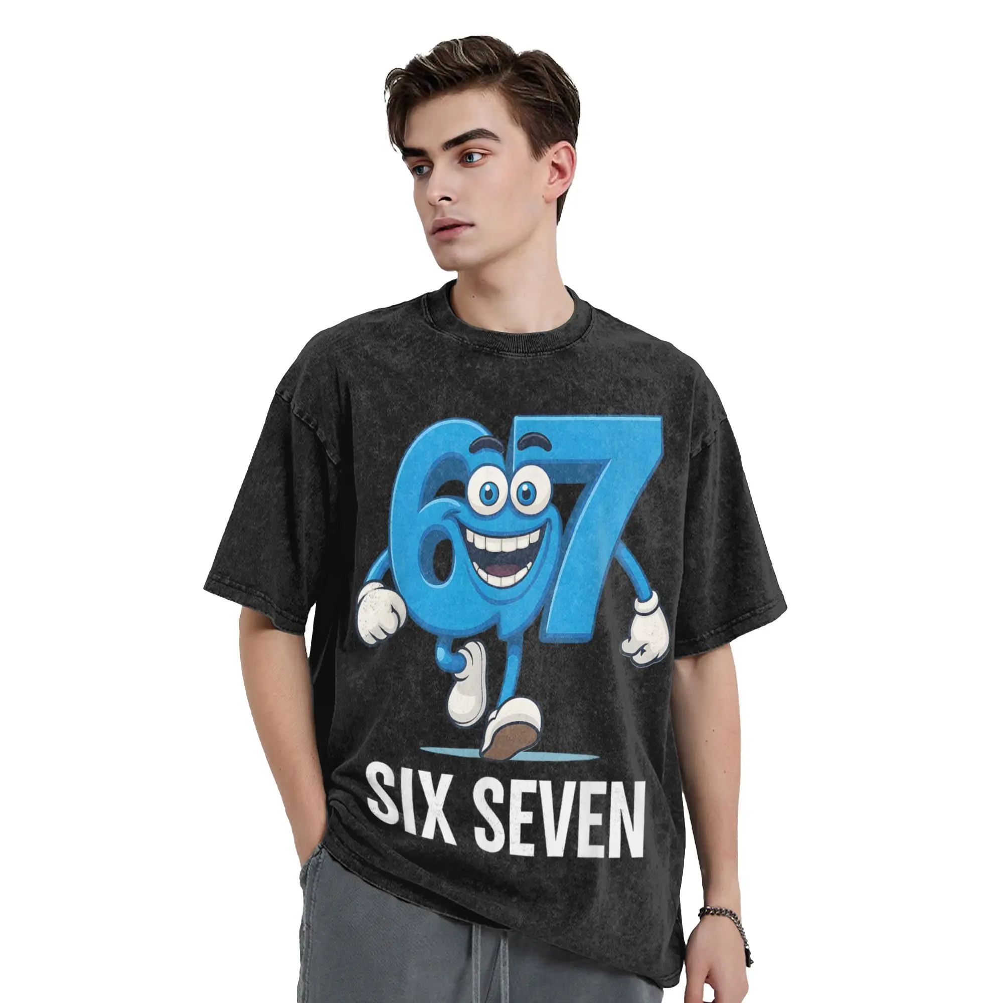 67 Six Seven Funny Italian Brainrot Gaming Viral Meme Men T Shirts Washed Tee Shirt Short Sleeve T-Shirts Cotton Summer Clothes
