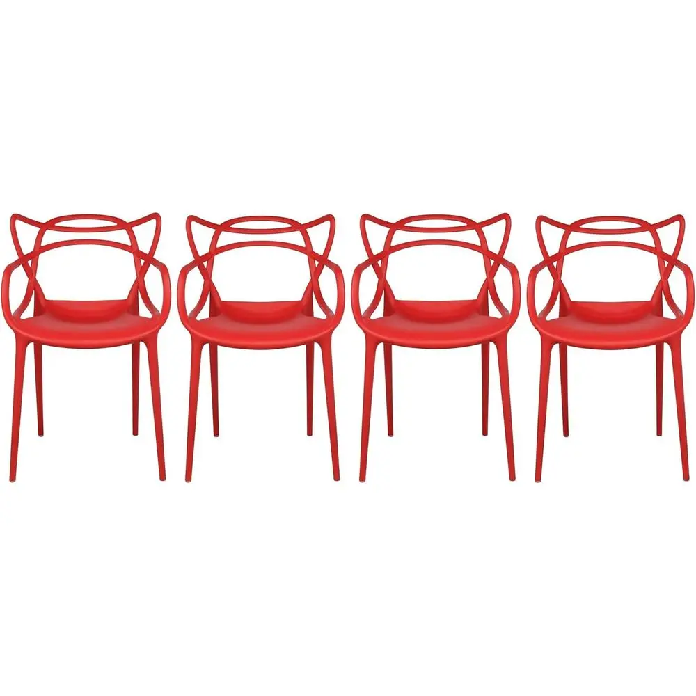 

Stackable Plastic Dining Chairs - Weatherproof for Indoor & Outdoor Use (Set of 4, Red)