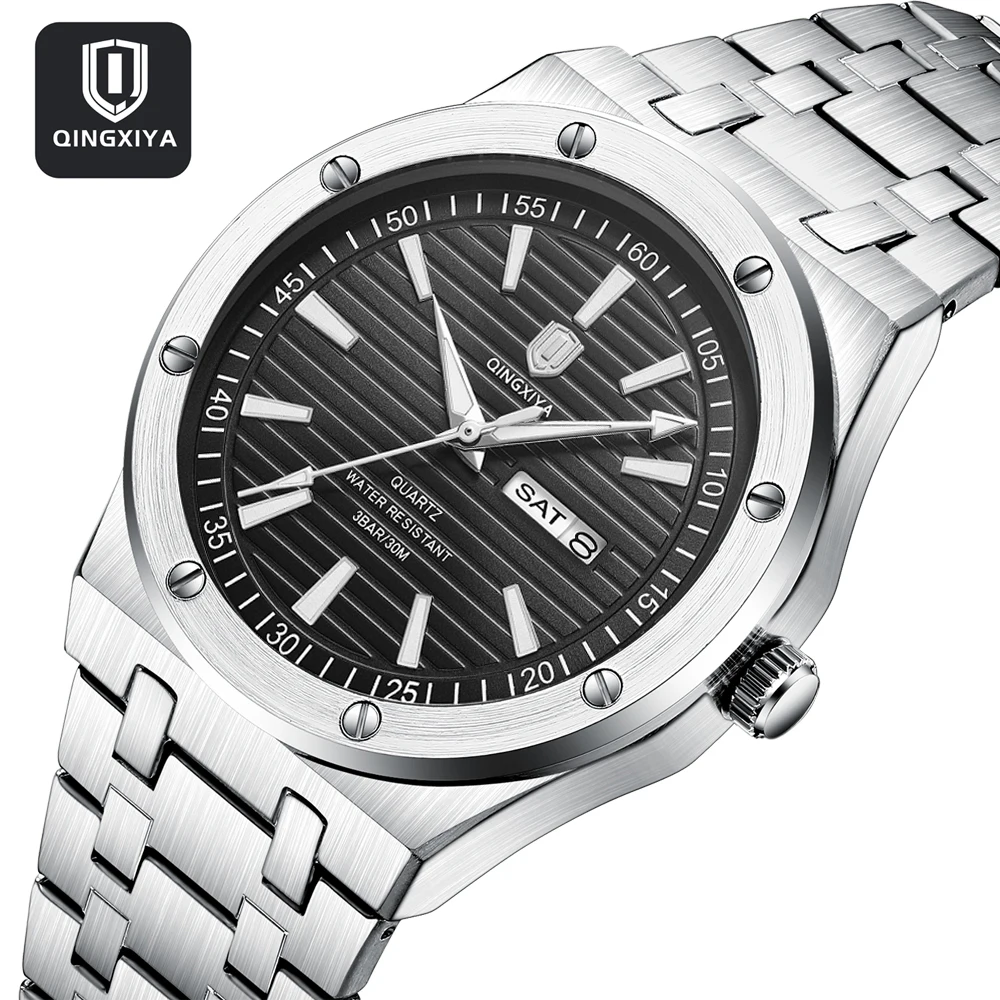 

QINGXIYA модные мужские часы лучший бренд класса люкс Week Date кварцевые мужские часы водонепроницаемые наручные часы из нержавеющей стали Reloj Hombre