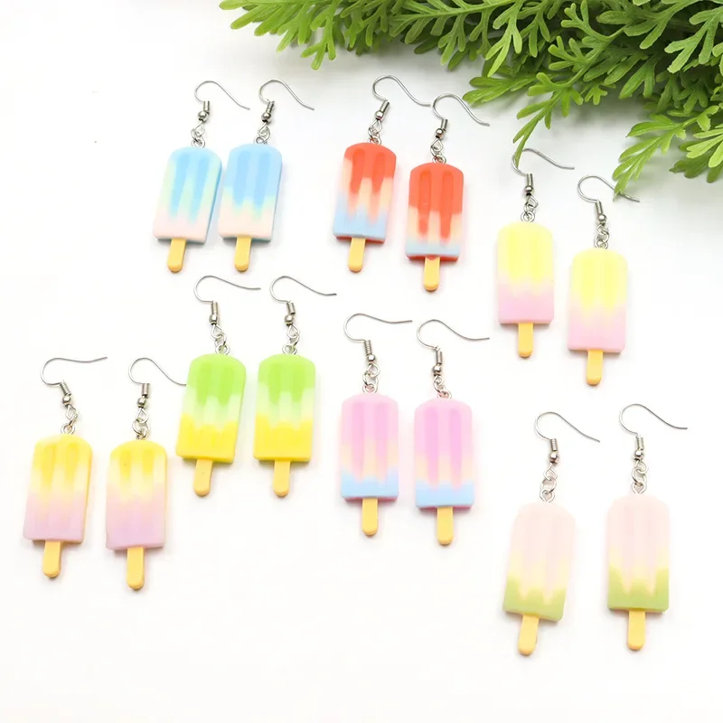 Food Ice Cream Popsicle Drop Earrings for Women Simple Jelly Colored Candy Resin Food Ear Jewelry Trend Creative Accessories