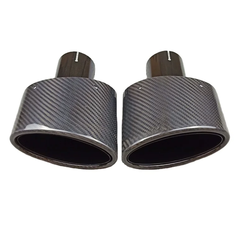 1 piece High quality Oval Style Glossy Black Stainless Steel Muffler Tailpipe Car Styling Carbon fiber Exhaust tip