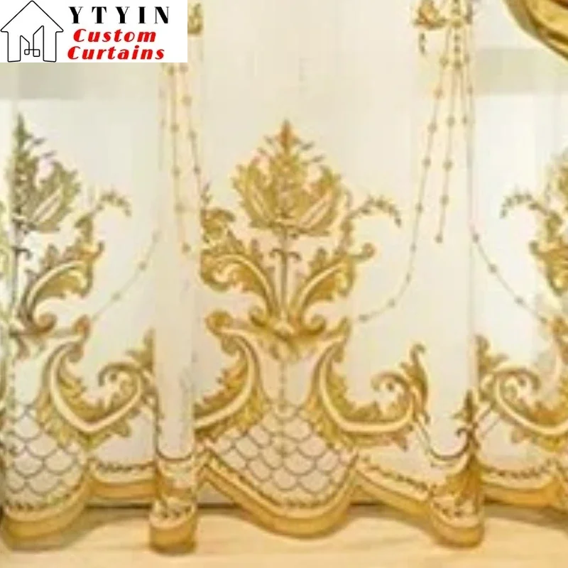 

Custom Size！！American Olive Green Velvet Fabric High-end Luxury European Embroidered Curtains for Living Dining Room Bedroom