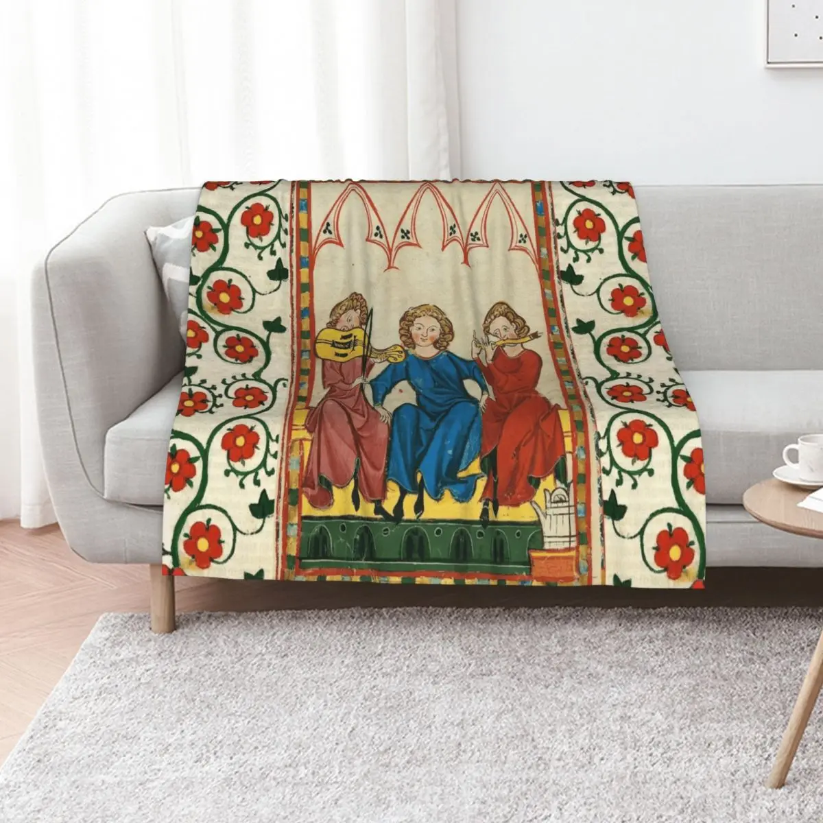 MEDIEVAL MUSIC AND MUSICIANS ,ANTIQUE MINIATURE WITH WILD ROSES Throw Blanket Decorative Sofas Tourist christmas gifts Blankets