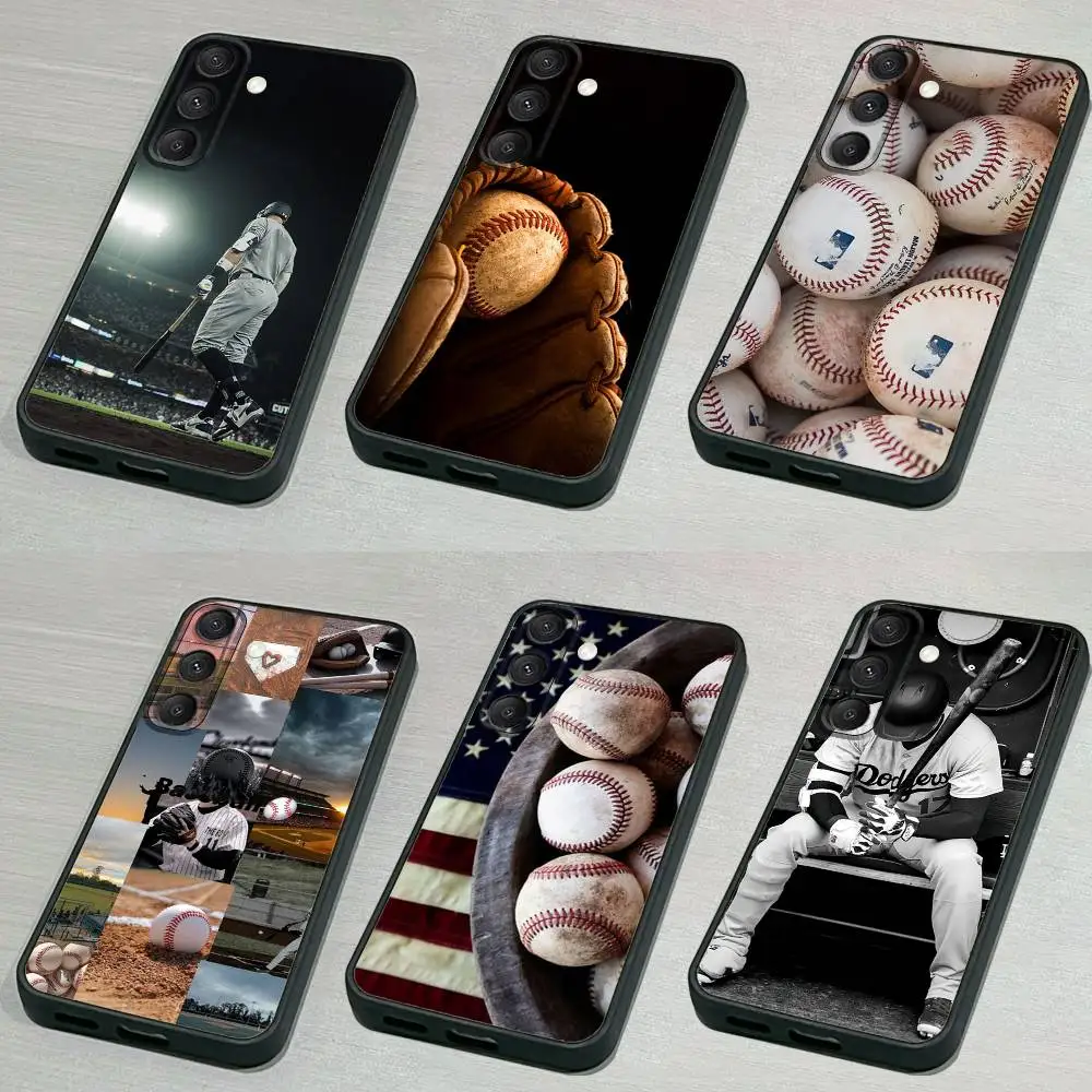 

A-AmericanS B-baseball Phone Case For Samsung S 25,24,23,22,30,21,10,9,Ultra,Plus,Lite,FE,4,5G Black Soft Case