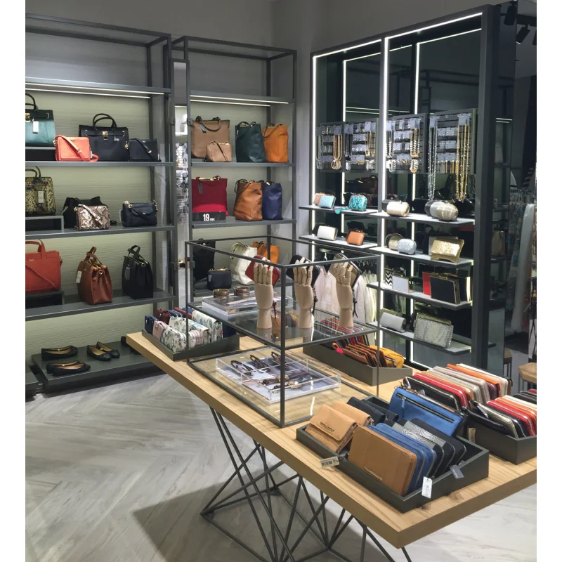 custom.New Fashion Design Jewelry Shoe Bag Retail Integrated Store Furniture Display Rack Showroom Mobilier Magasin
