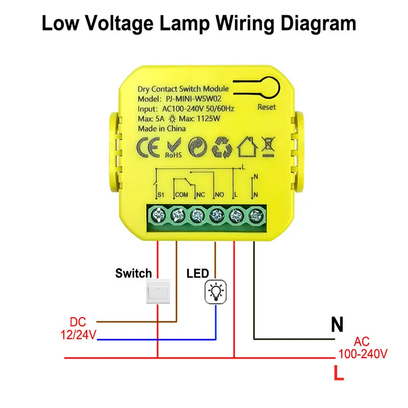 ドライコンタクト WiFi スイッチリレー 5A Tuya スマートライフアプリリモコンタイミング DC 12/24V AC 100-240V Google ホーム Alexa をサポート