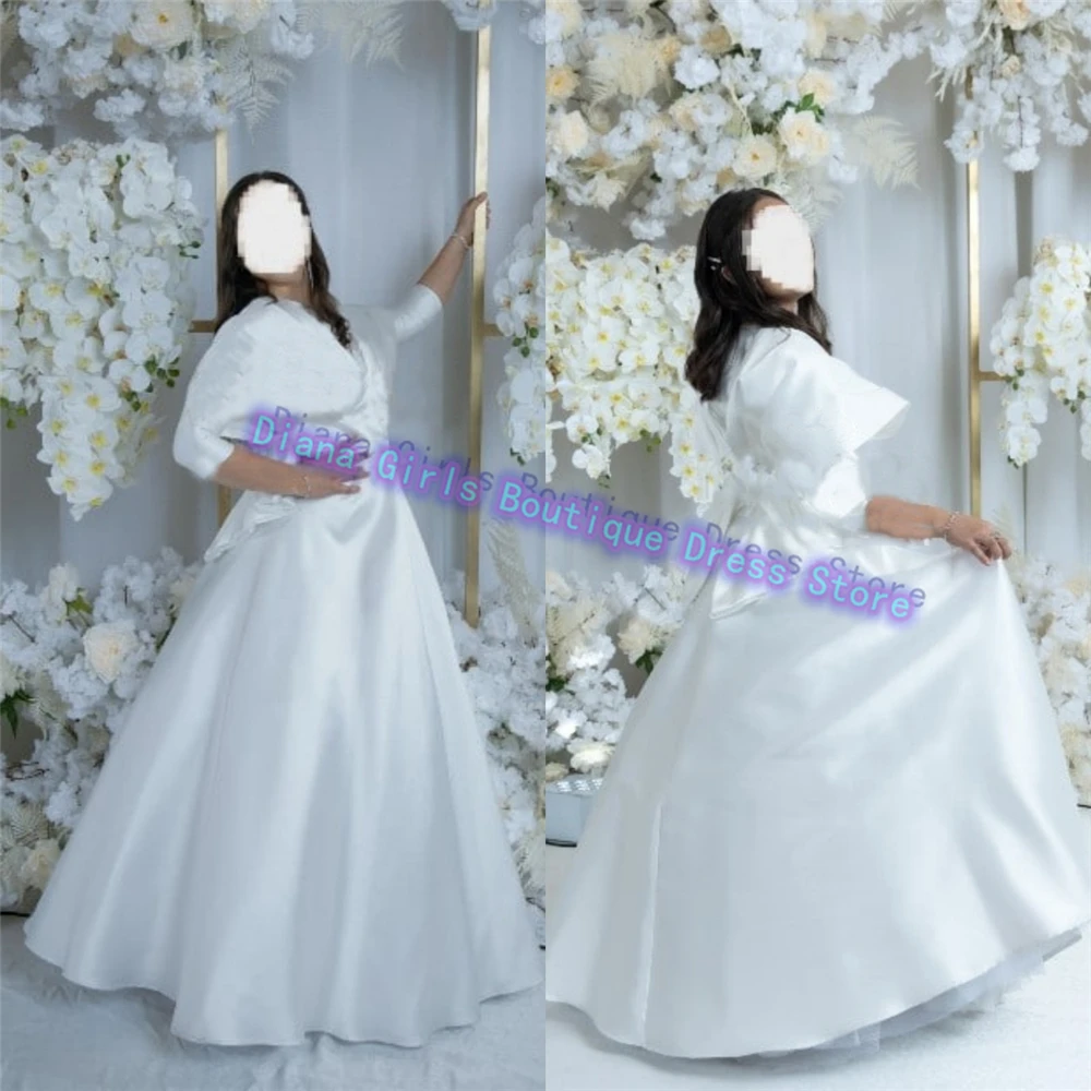 Elegant White First Communion Gowns Satin Fluffy Flower Girl Dress Big Bow Baptism Kids Birthday Party Ball Evening Dresses