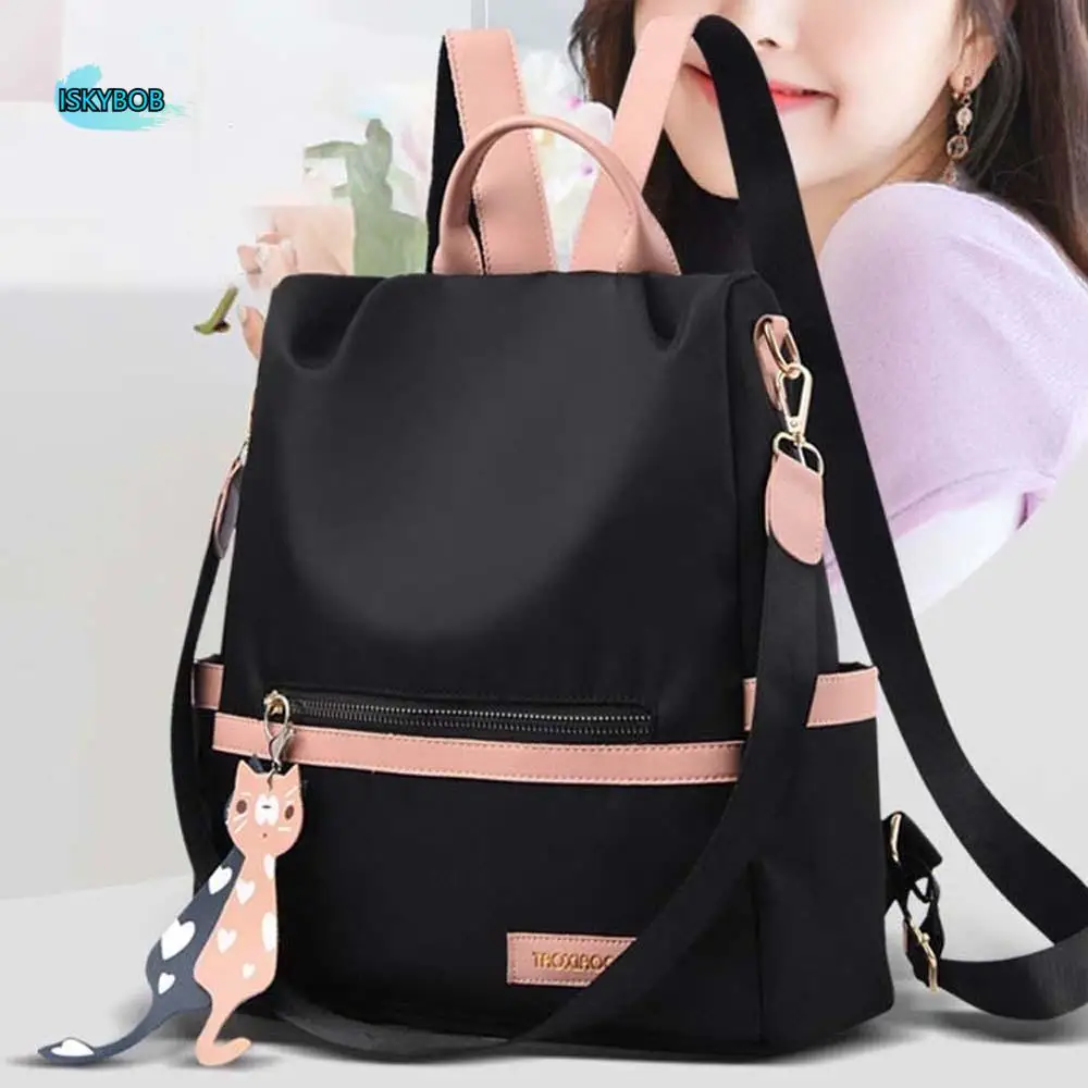 

Polyester Women Daily Backpack Anti-theft Cat PU Pendant Oxford Cloth Daypack Large Capacity Anti-splash Water