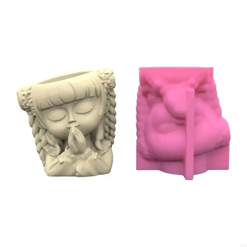 

K43F DIY Cutet Prayer Girl Flower Pot Silicone Molds Pen Holder Epoxy Resin Mold Planter Making Tool for DIY Crafts