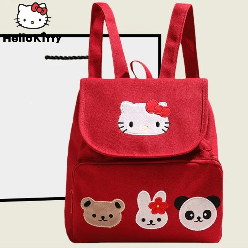 Sanrio Hello Kitty Cute Cartoon Canvas Bag Japanese Version New Fashion Versatile Schoolbag Sweet Y2k Girl Style Trend Backpack