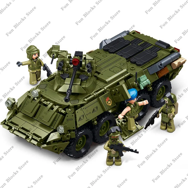 SLUBAN Military BTR-80 AS IFV Armored Personnel Carrier Vehicle Car Model Building Blocks Sets Soldier Figures Bricks Kids Toys