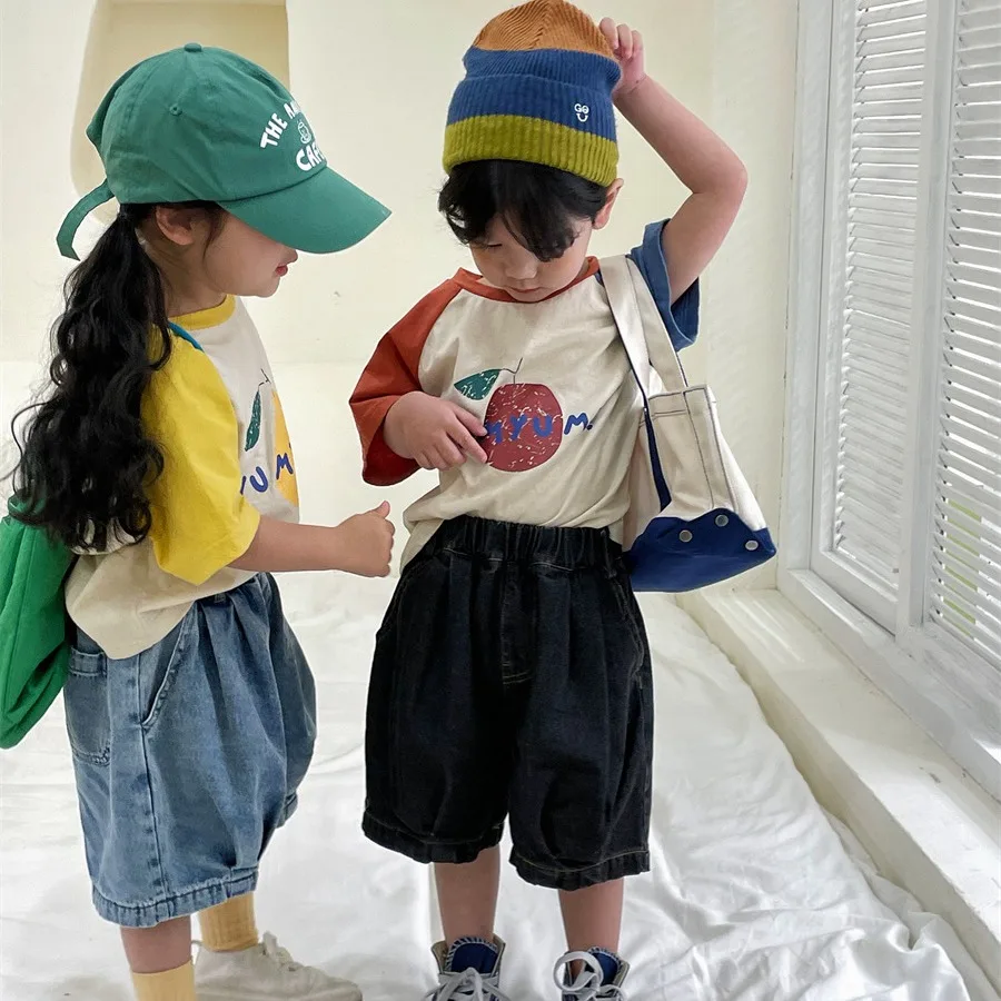 produtos-infantis-2025-verao-nova-manga-de-ombro-camiseta-para-meninos-e-meninas-bebe-fruta-dos-desenhos-animados-impresso-manga-curta