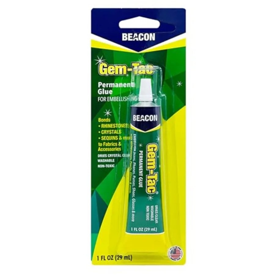 Gem-Tac Premium Quality Adhesive for Securely Bonding Rhinestones and Gems - Water-Based, UVA Resistant, 1-Ounce