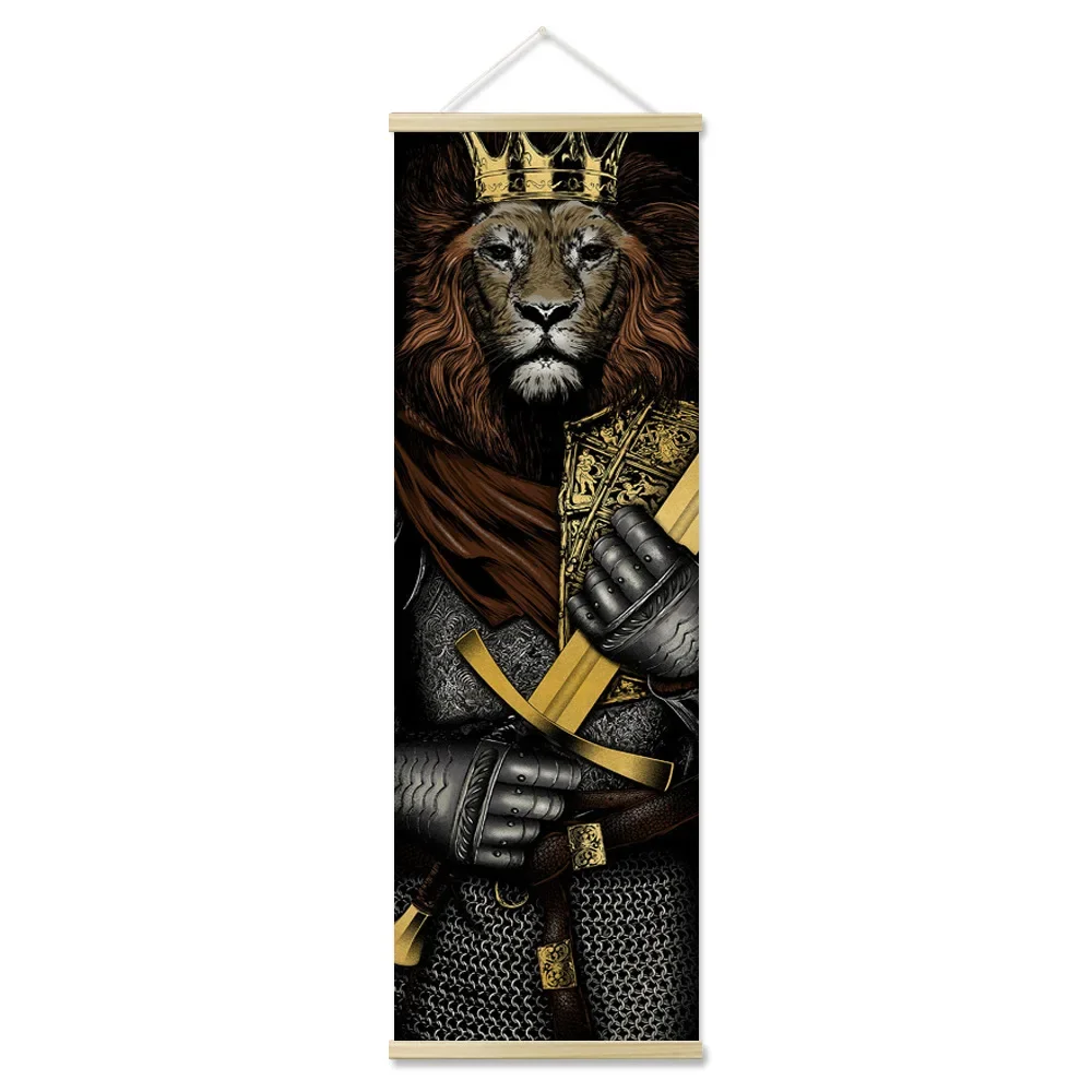 Vintage Medieval Crusaders Scroll Canvas Poster Wall Art Knights Templar Wood Hanging Painting Wall
