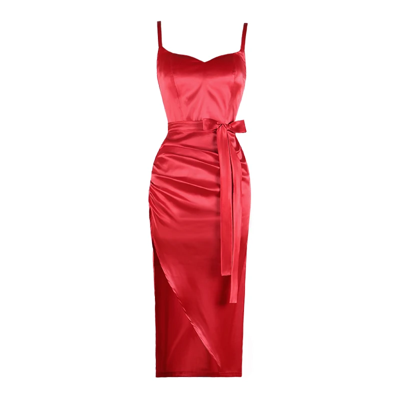 Robe de soirée haut de gamme pour femmes, Style rétro, avec bretelles plissées rouges irrégulières, robe Sexy Hepburn des années 50 et 60