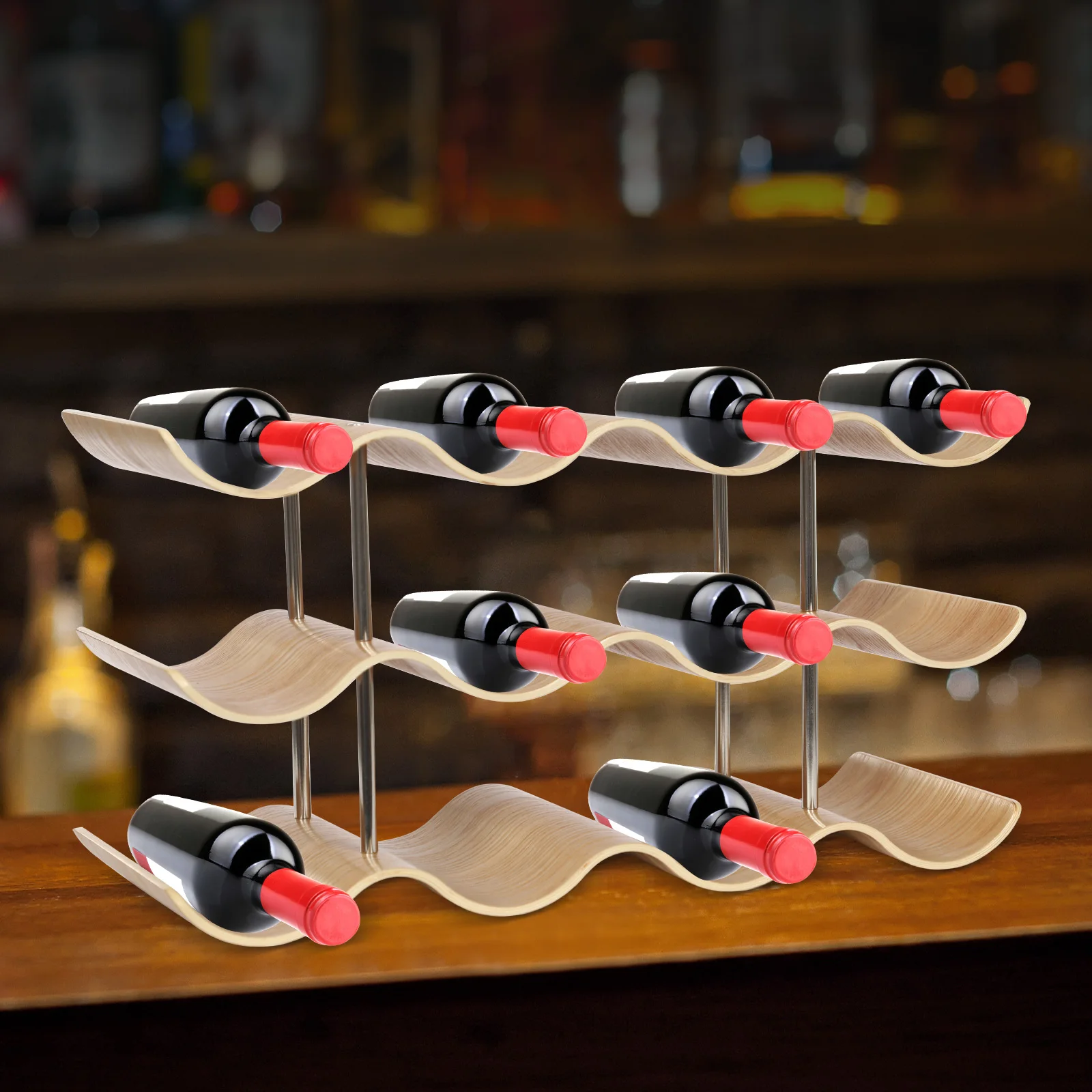 Support de stockage de vin à 3 niveaux, porte-bouteille de vin, porte-bouteille de vin ondulé pour caveurs de vin, barres