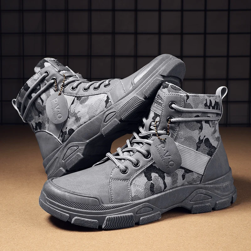 Non Slip Work Shoes for Men Casual Flats Mens Boots for Men Autumn High Top Camouflage Desert Breathable Zapatillas Hombre