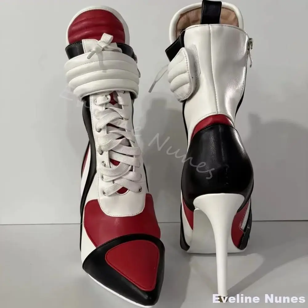 Mixed Colors Lace-up Motorcycle Boots Men Sports Style Pointed Toe Stiletto Heel Ankle Boots 2026 Fashion Plus-size Long Boots