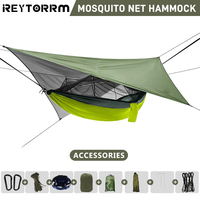 260x140cm Outdoor Double Camping Hammock with Mosquito Net and Rain Fly Tarp Lightweight Parachute Hammocks for Travel Hiking