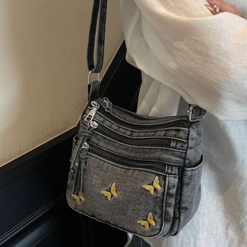 

American Vintage Y2K Butterfly Embroidery Large-capacity Crossbody Bag Shoulder Bags Wallet Lipstick Storage Bag Women Bags