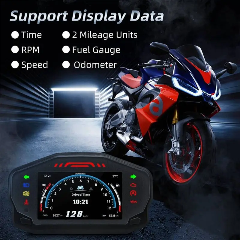 Portable Motorcycle LED Speedometer LED Speedometer ABS Speedometer LCD Digital Odometer Fuel Gauge For 1/2/4 Cylinder