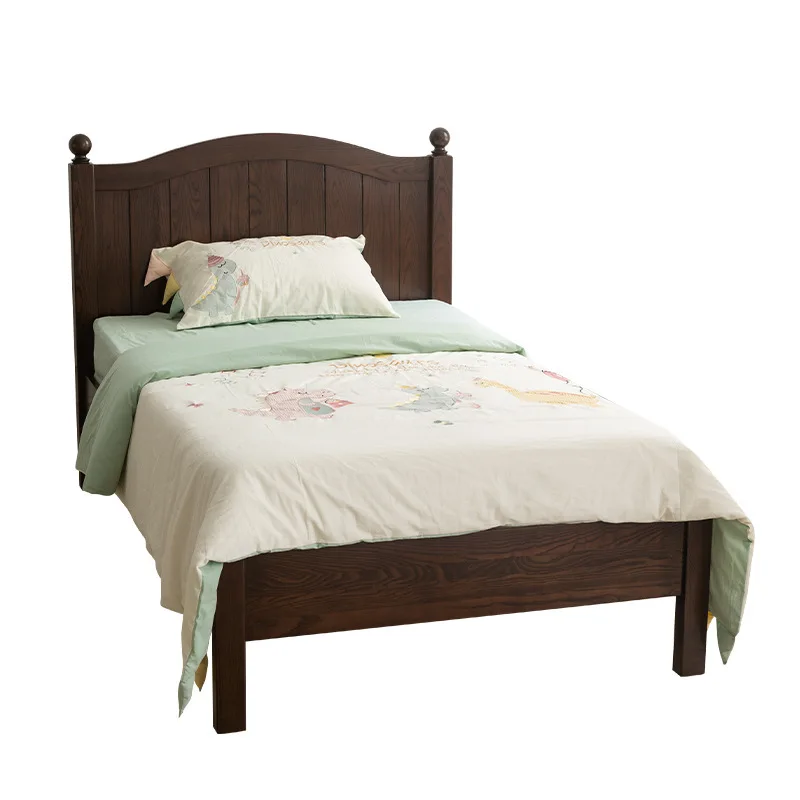 

American solid wood bed, oak bed 1.35m ivory white single bed 1.2m French small apartment